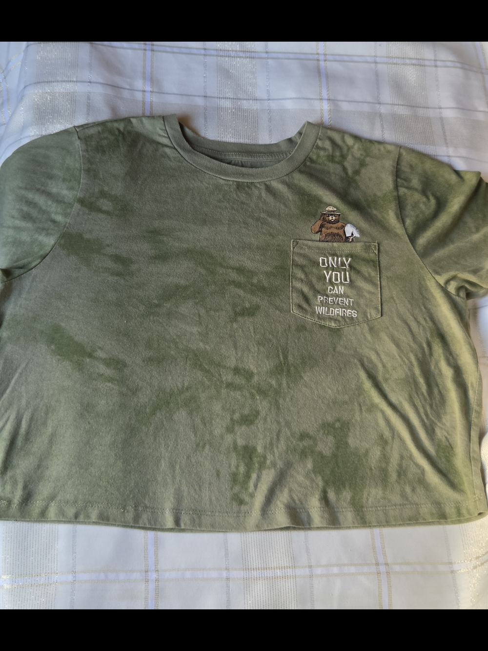 Olive Green Smokey Bear Pocket Crop Tee